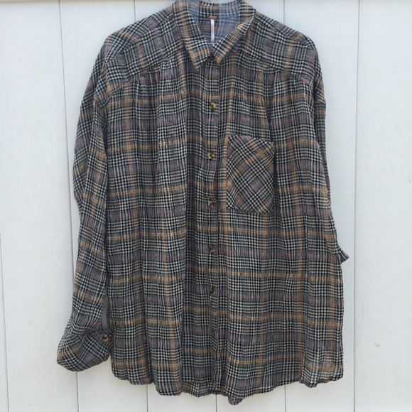 FREE PEOPLE Break My Stripe Plaid Shirt in Black! - Picture 4 of 8